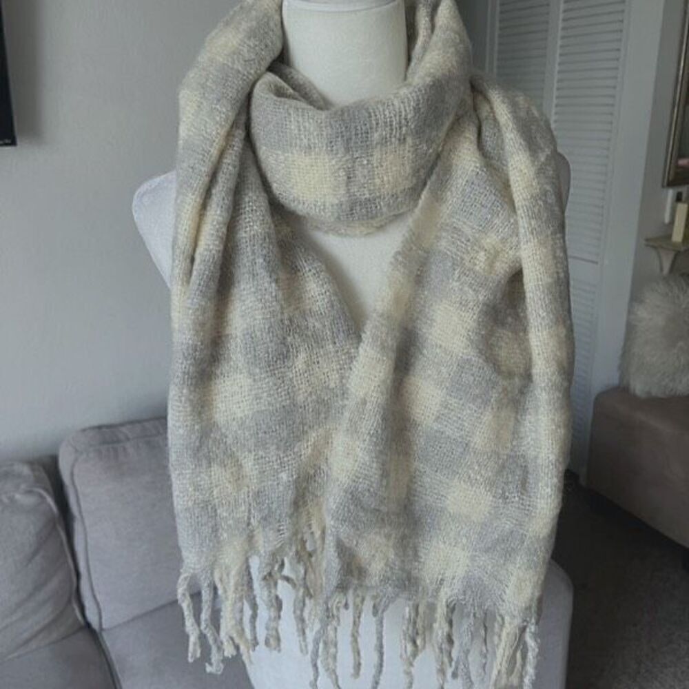Loft wool blend neutral plaid print